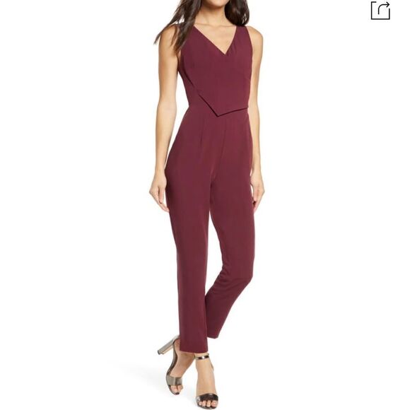 Burgundy jumpsuit ALI & Jay Slim Leg Asymmetrical Jumpsuit Small NWT Retail $138 - Picture 8 of 9